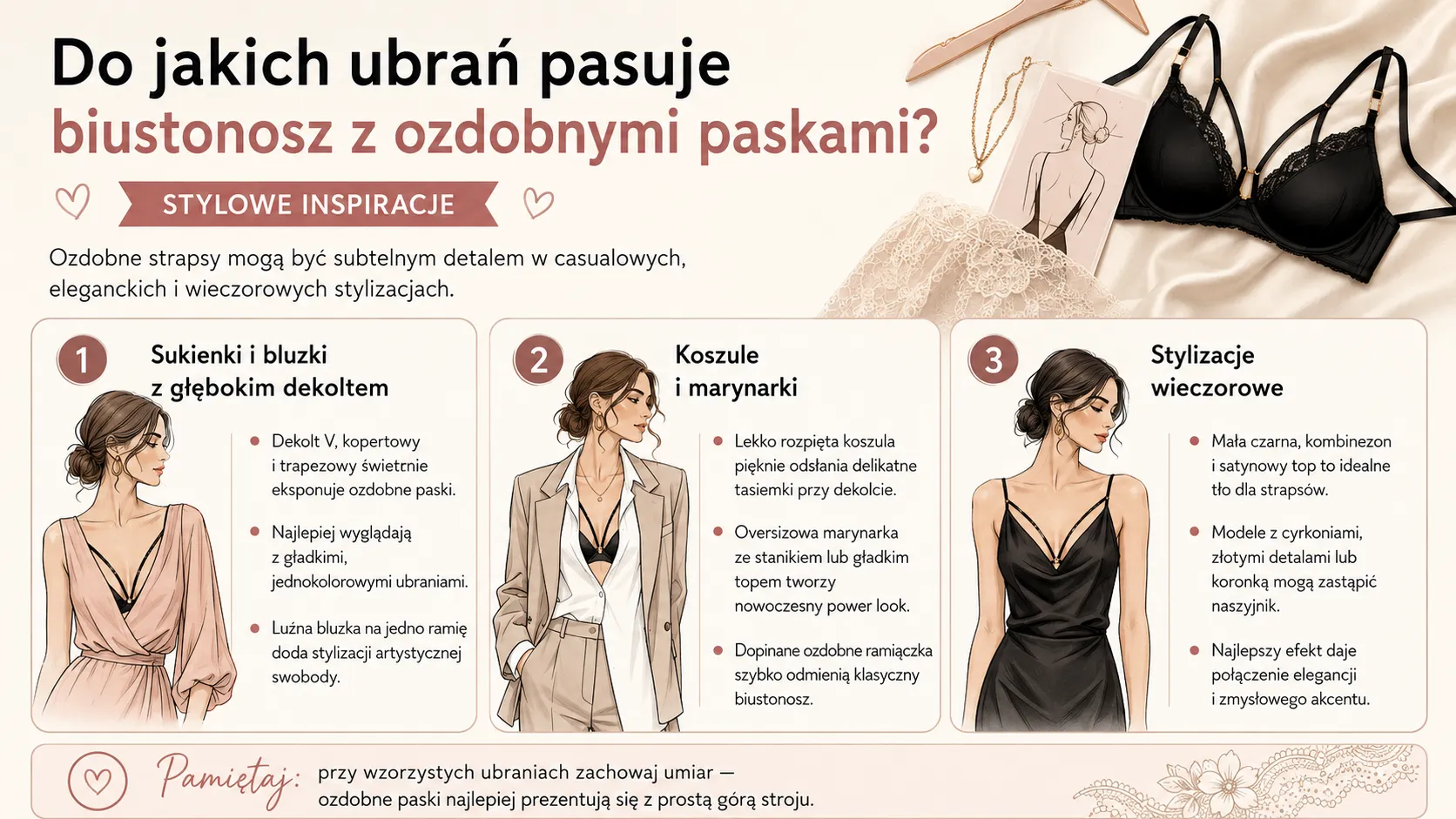 Do jakich ubrań pasuje biustonosz z ozdobnymi paskami?