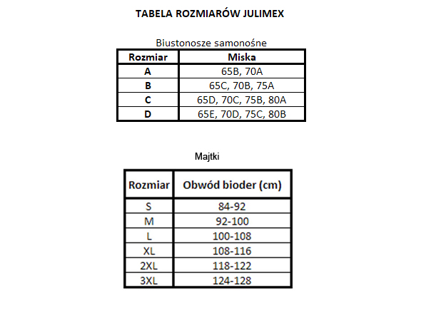 Julimex tabela rozmiarów