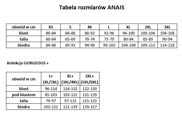 Tabela rozmiarów Anais