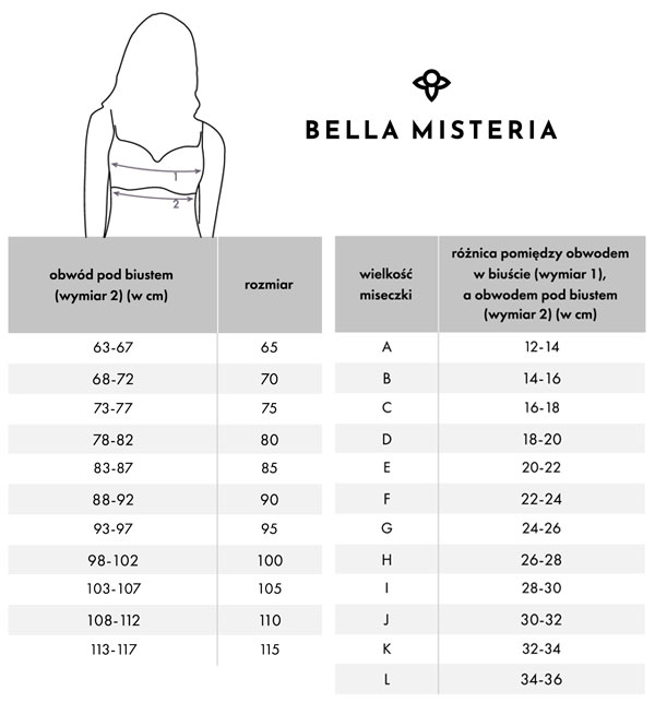 Tabela rozmiarów Bella Misteria - biustonosze