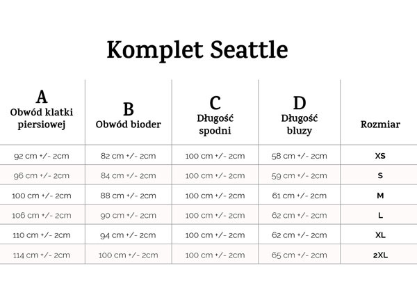 Tabela rozmiarów komplet dresowy Seattle Dkaren homewear