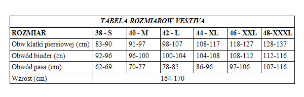 Vestiva - tabela rozmiarów