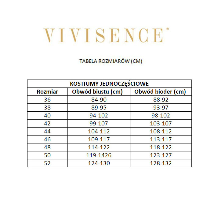 tabela rozmiarów strojów kąpielowych Vivisence 