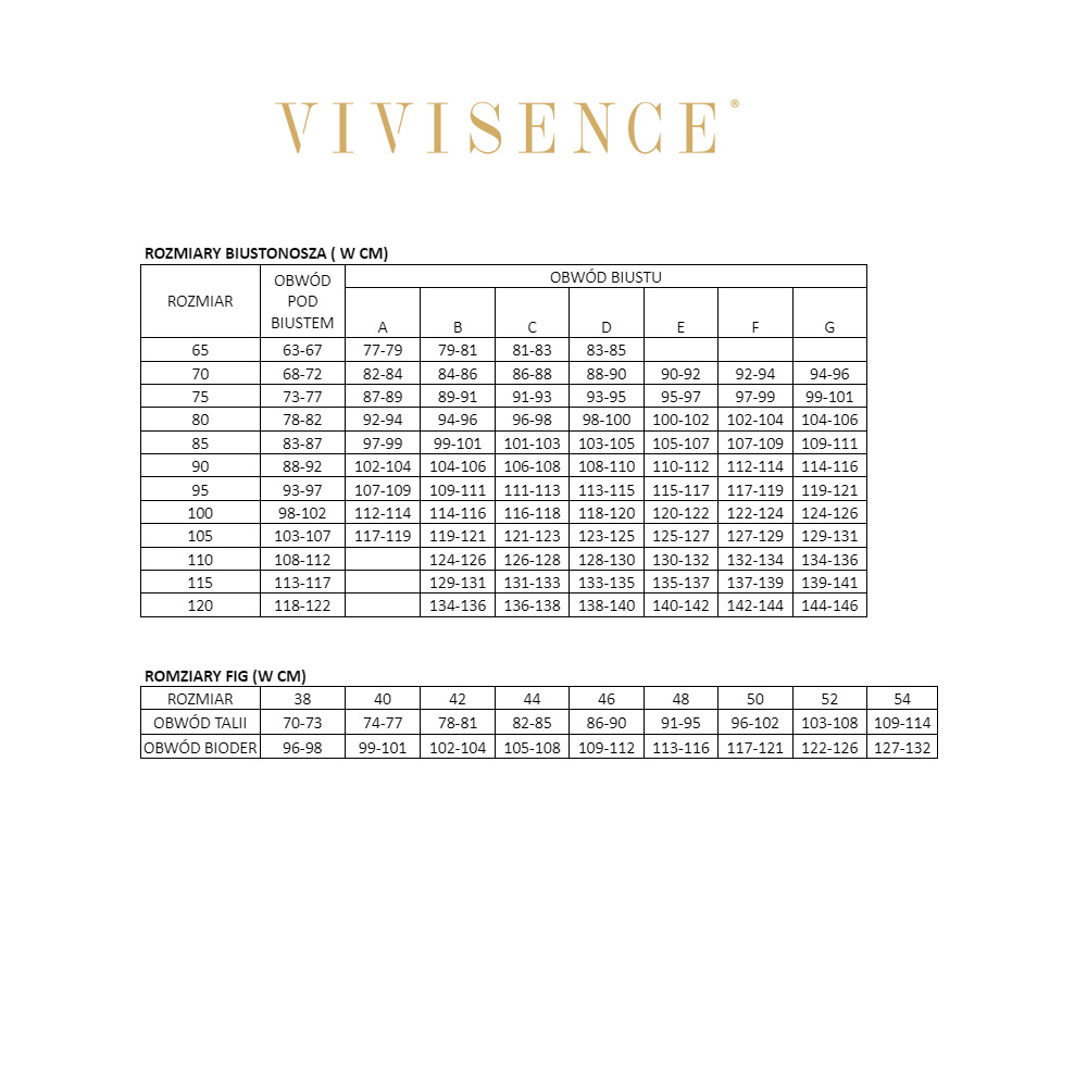 Vivisence tabela rozmiarów figi kapielowe