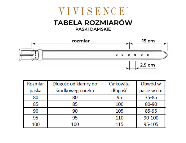 Tabela rozmiarów - Vivisence - paski damskie