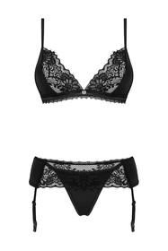 Nocna komplet biustonosz + stringi + pas do pończoch Obsessive Maderris 3-pcs set czarny