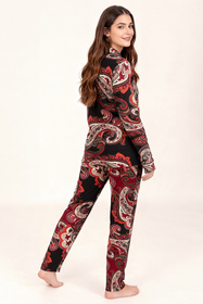 Vivisence 2063 piżama koszulowa z dekoracyjnym wzorem czarno-czerwony