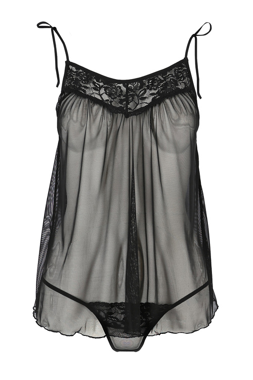 Passion Melania chemise Nocna komplet koszulka + stringi, black