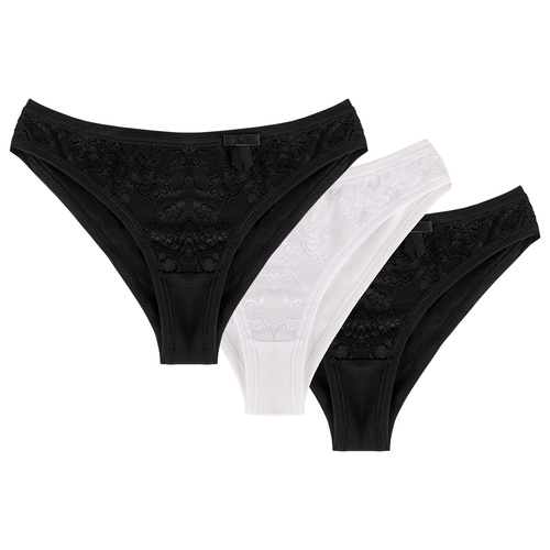 Wol-Bar Soft Pretty 3-pak Majtki figi, czarny-czarny-biały