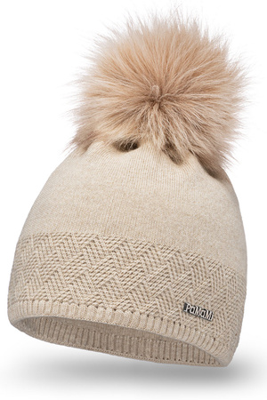 Pamami 17506 czapka prążkowana z pomponem beżowy