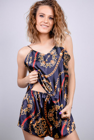 Nocna komplet top + szorty Dkaren DK-KK-014 granat-wzór