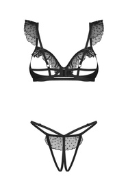 Komplet półbiustonosz + stringi otwarte Obsessive Carrola 2-pcs crotchless set black