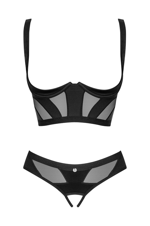 Nocna komplet półbiustonosz + stringi otwarte Obsessive Chic Amoria 2-pcs crotchless set czarny