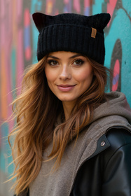 Czapka z uszami kota Vivisence 70117 czarny