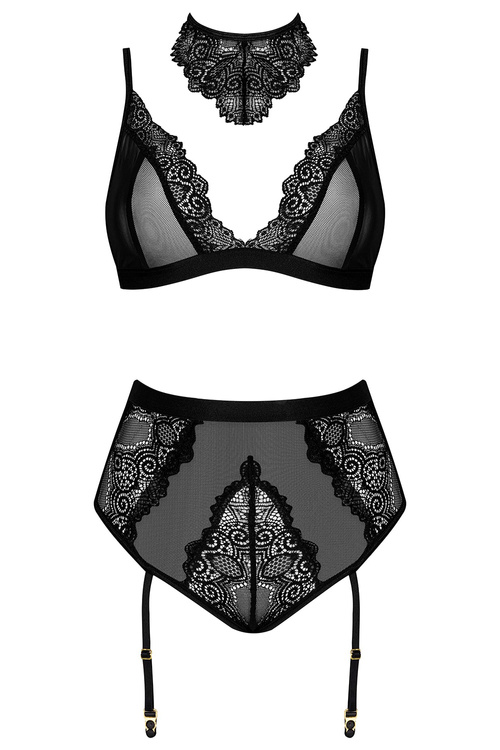 Beauty Night Cristalyn komplet biustonosz + figi z troczkami black