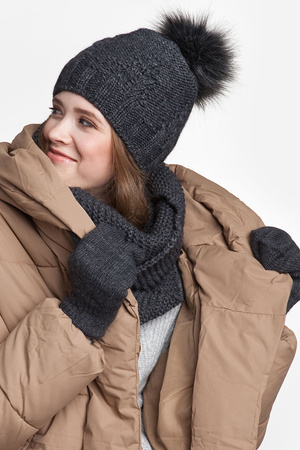 Pamami komplet czapka komin rękawiczki ocieplany ciemnoszary