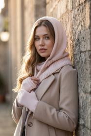 Komplet kaptur+rękawiczki Vivisence 70110Kmpl pudrowy róż