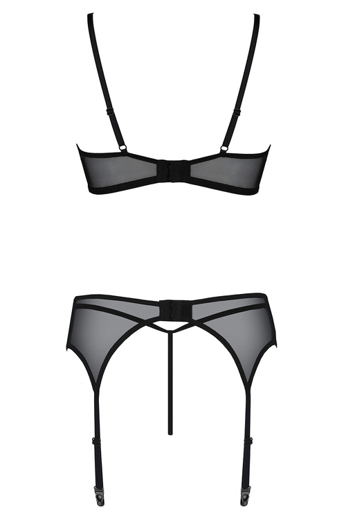 Passion Primula set Nocna komplet biustonosz + stringi + pas do pończoch, black