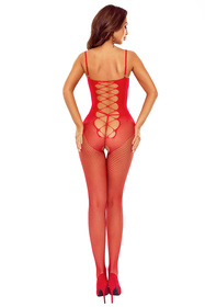 Passion BS124 bodystocking z wycięciem w kroku red