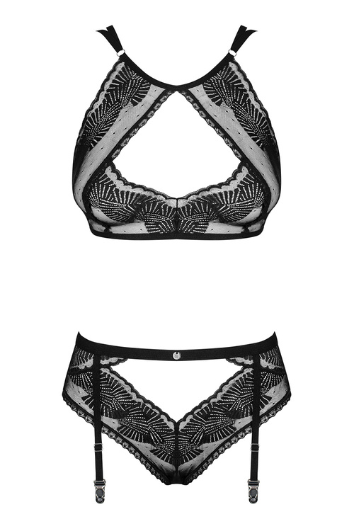 Obsessive Allastia 2-pcs set Nocna komplet biustonosz + figi, czarny