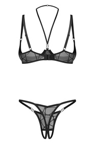Obsessive Olianna 2-pcs crotchless komplet biustonosz otwarty i stringi black