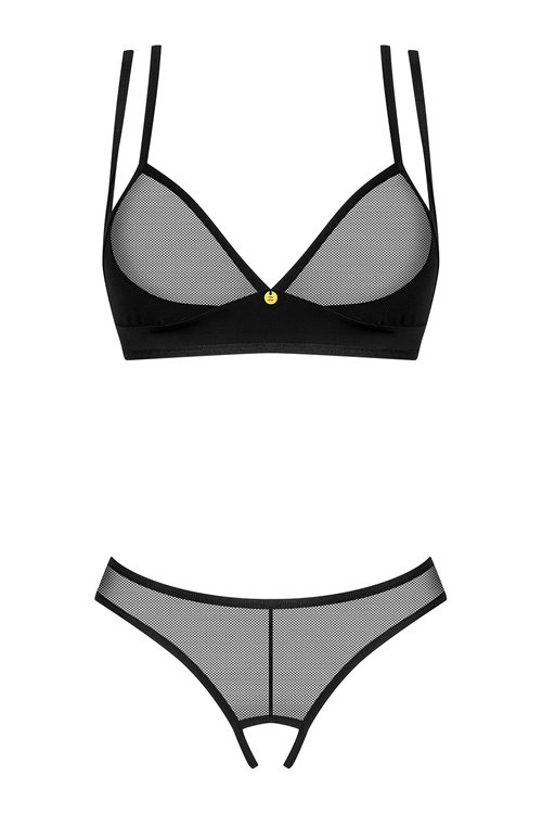 Nocna komplet biustonosz + stringi Obsessive Nesari 2-pcs crotchless set czarny