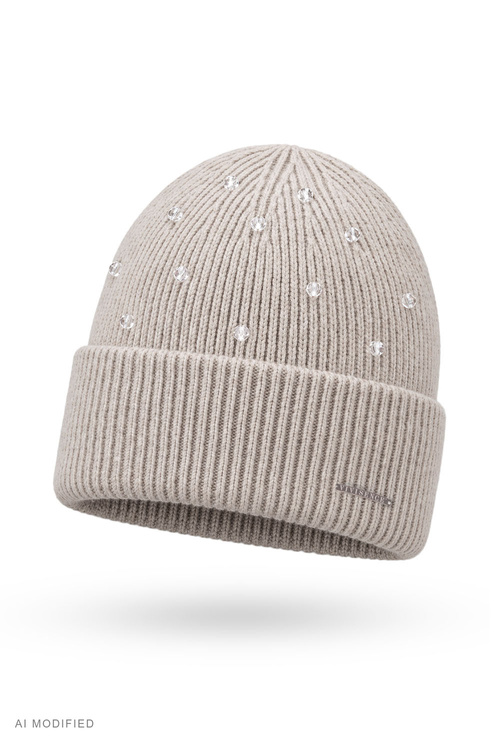 Vivisence 70133 czapka prążkowana z wełną merino i kaszmirem, beżowy