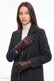 Vivisence 7209 rękawiczki skórzane z wełnianą podszewką, dark brown