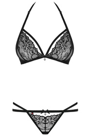 Obsessive 838-SET-1 Nocna komplet biustonosz + stringi, czarny