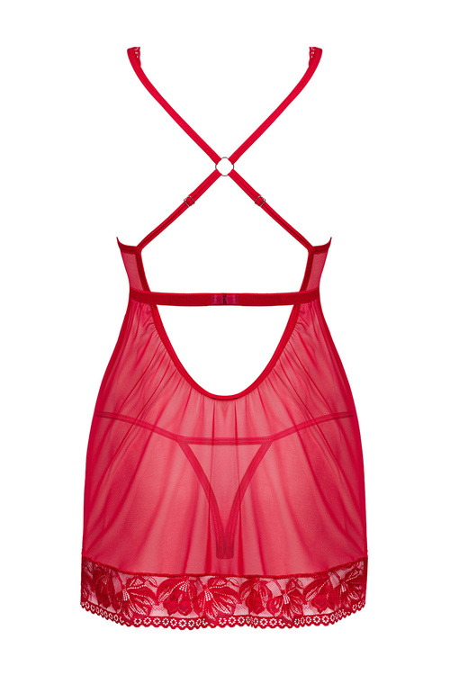 Nocna komplet koszulka + stringi Obsessive Lacelove babydoll czerwony