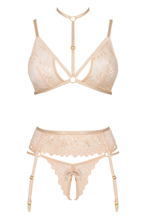 Komplet biustonosz + stringi + pas do pończoch Beauty Night Noemi set BN6723 nude