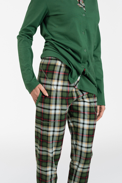 Nocna piżama Italian Fashion Asama dł.r. dł.sp. zielony/druk