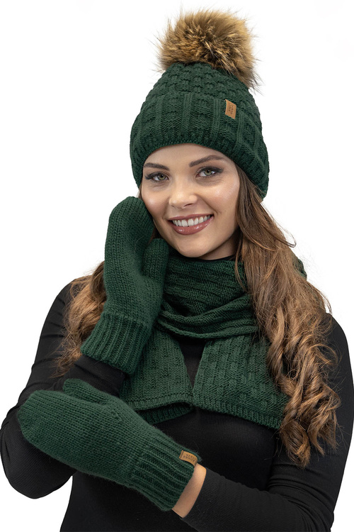 Komplet czapka+szalik+rękawiczki Vivisence 7015 Kmpl+R zielony 