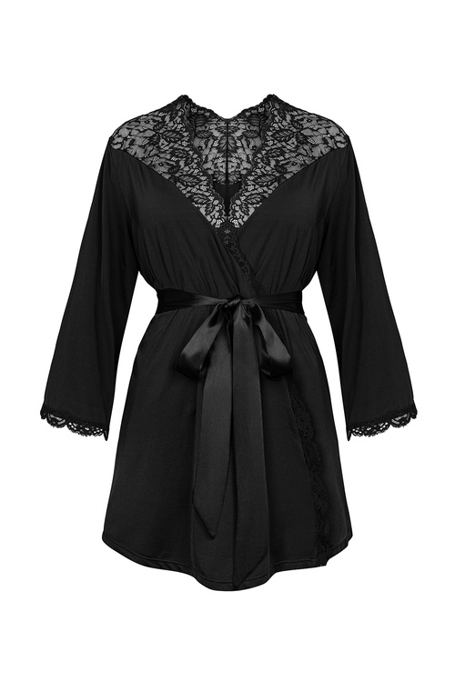 Nocna peniuar Obsessive Bellastia peignoir czarny