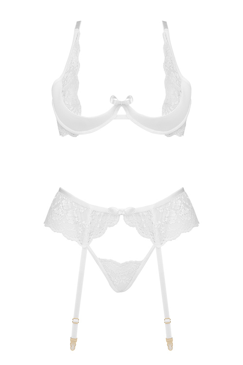 Komplet biustonosz + stringi + pas do pończoch Beauty Night Rose set BN6722 white