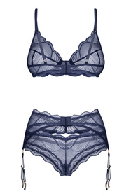 Obsessive Nightly Blue komplet trzyczęściowy z pasem do pończoch navy blue