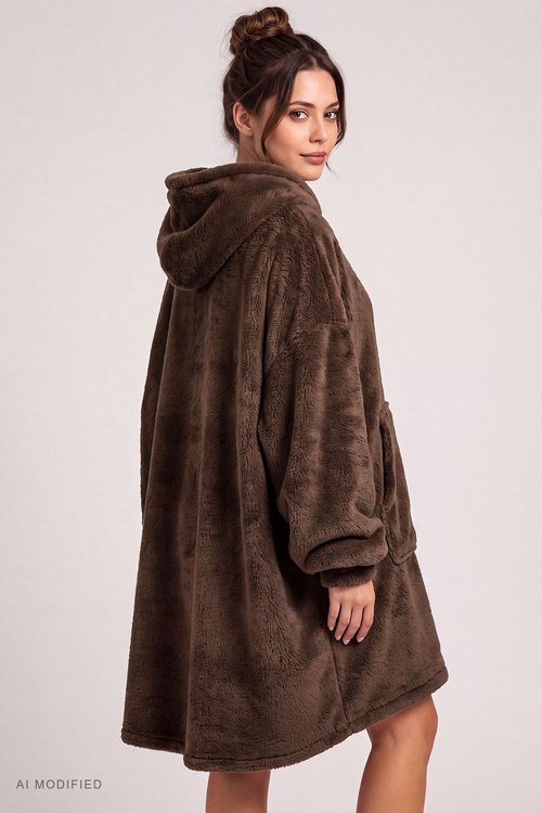 Vivisence 5028 szlafrok z kapturem oversize z kieszenią, brązowy