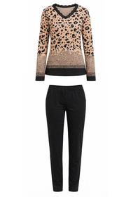 Vivisence 2061 piżama w panterkę z koronką czarno-beżowy