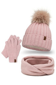 Komplet czapka+komin+rękawiczki Vivisence 70100 Kmpl+R różowy