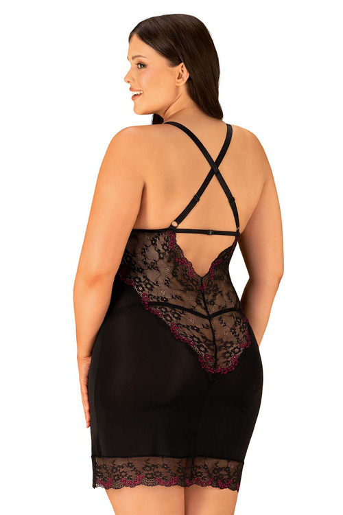Obsessive Vanessme chemise Nocna komplet koszulka + stringi, czarny