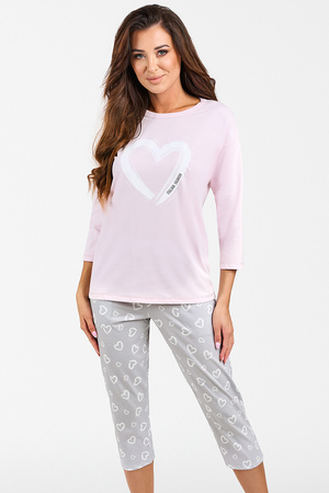Nocna piżama Italian Fashion Noelia r.3/4 sp.3/4 róż/druk 