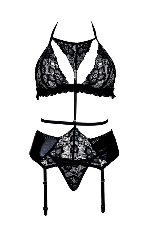 Beauty Night Alanis set komplet z pasem do pończoch, koronka black