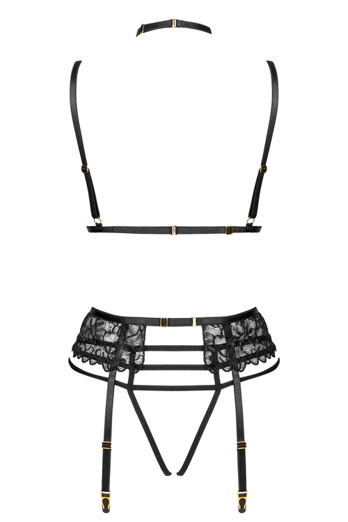 Komplet biustonosz + stringi + pas do pończoch Beauty Night Noemi set BN6700 black