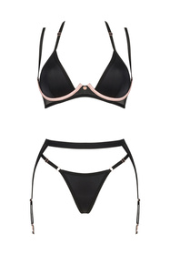 Nocna komplet biustonosz + stringi + pas do pończoch Obsessive Selinne 3-pcs set czarny 