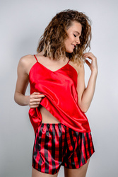 Nocna komplet top + szorty Dkaren DK-KK-016 czerwony-krata