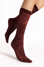 Fiore Shari G1204 skarpetki 30 DEN z kwiatowym wzorem, oxblood