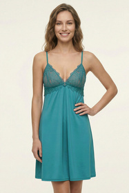 Vivisence 2057 koszulka nocna z koronką i paseczkami zielony