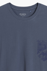 Atlantic NMP-410 piżama męska z długim rękawem Peach Effect, niebieski/granat