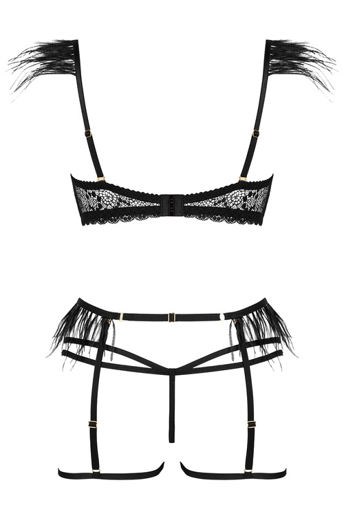 Komplet biustonosz + stringi + pas do pończoch Beauty Night Crystal BN6713 black
