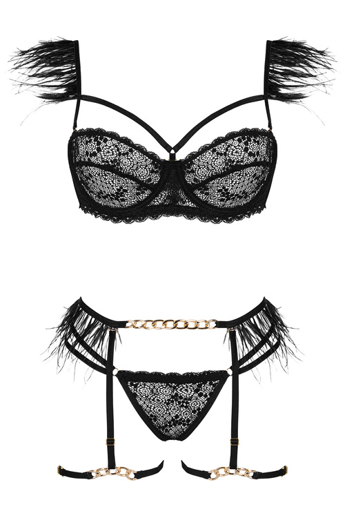 Komplet biustonosz + stringi + pas do pończoch Beauty Night Crystal BN6713 black